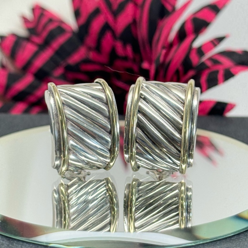 David Yurman Cigar Band Cable Earrings 925/14K Gold